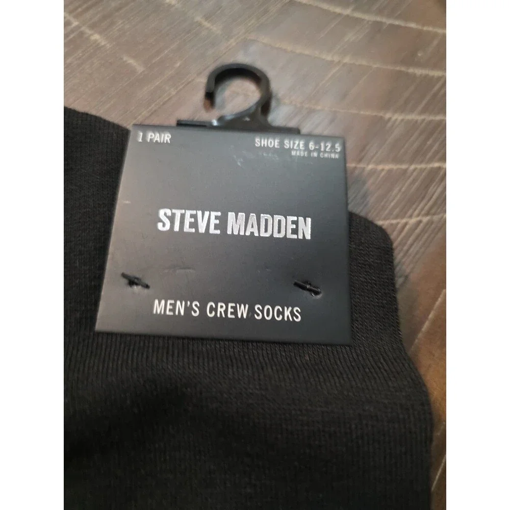Steve Madden Men's Crew Socks 2-Pair Black with Rose 6-12.5 NWT